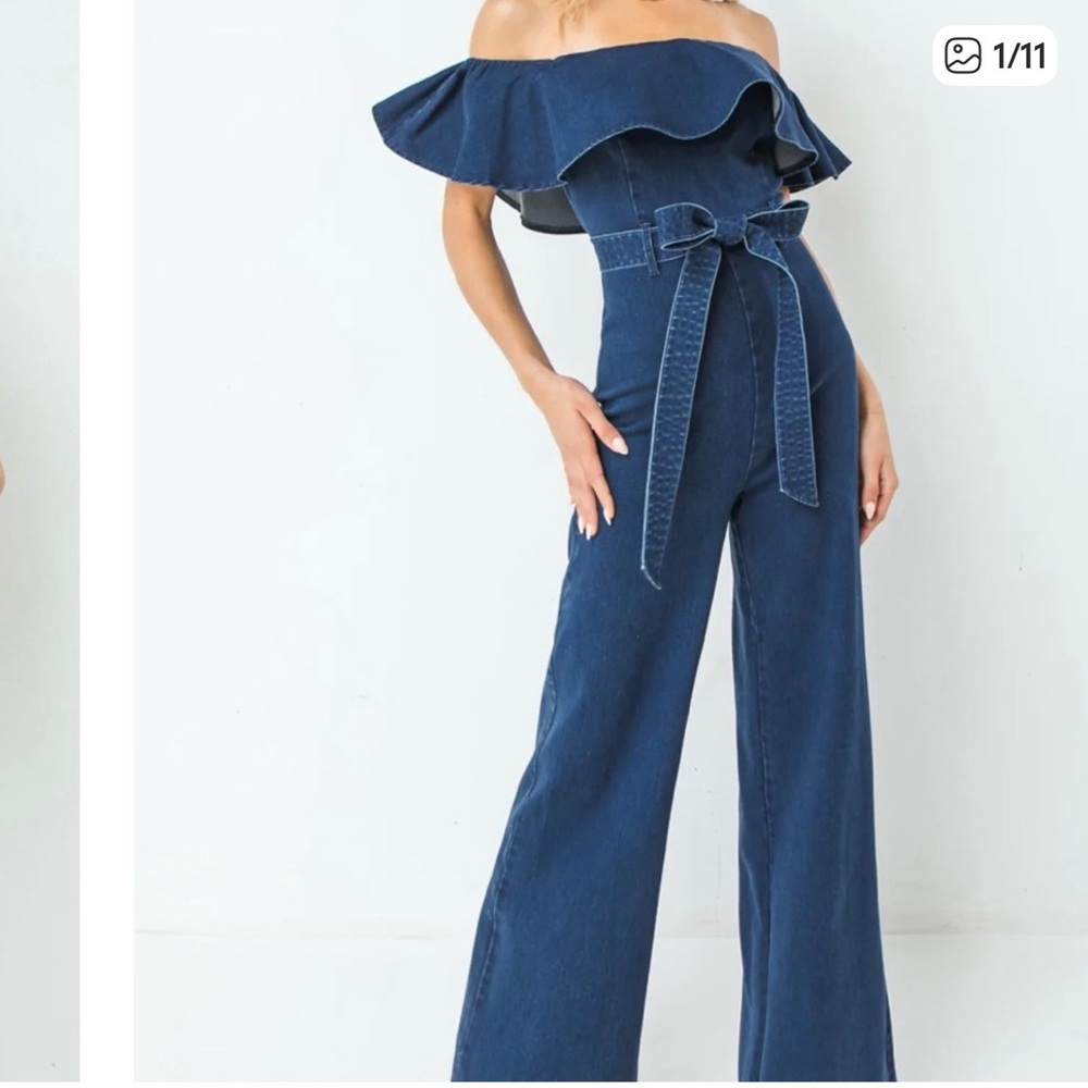 Jealous Tomato one shoulder ruffle Dark Blue Denim